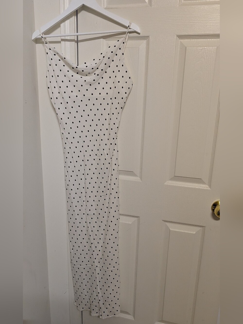 Mango White Maxi Slip Dress with Black Polka Dots - Picture 2 of 4
